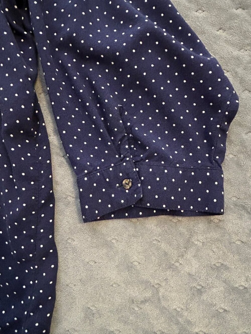 Women's Woman Within Navy Polka Dot 3/4 Sleeve Blouse 5X Rayon Split Neck - Picture 5 of 8